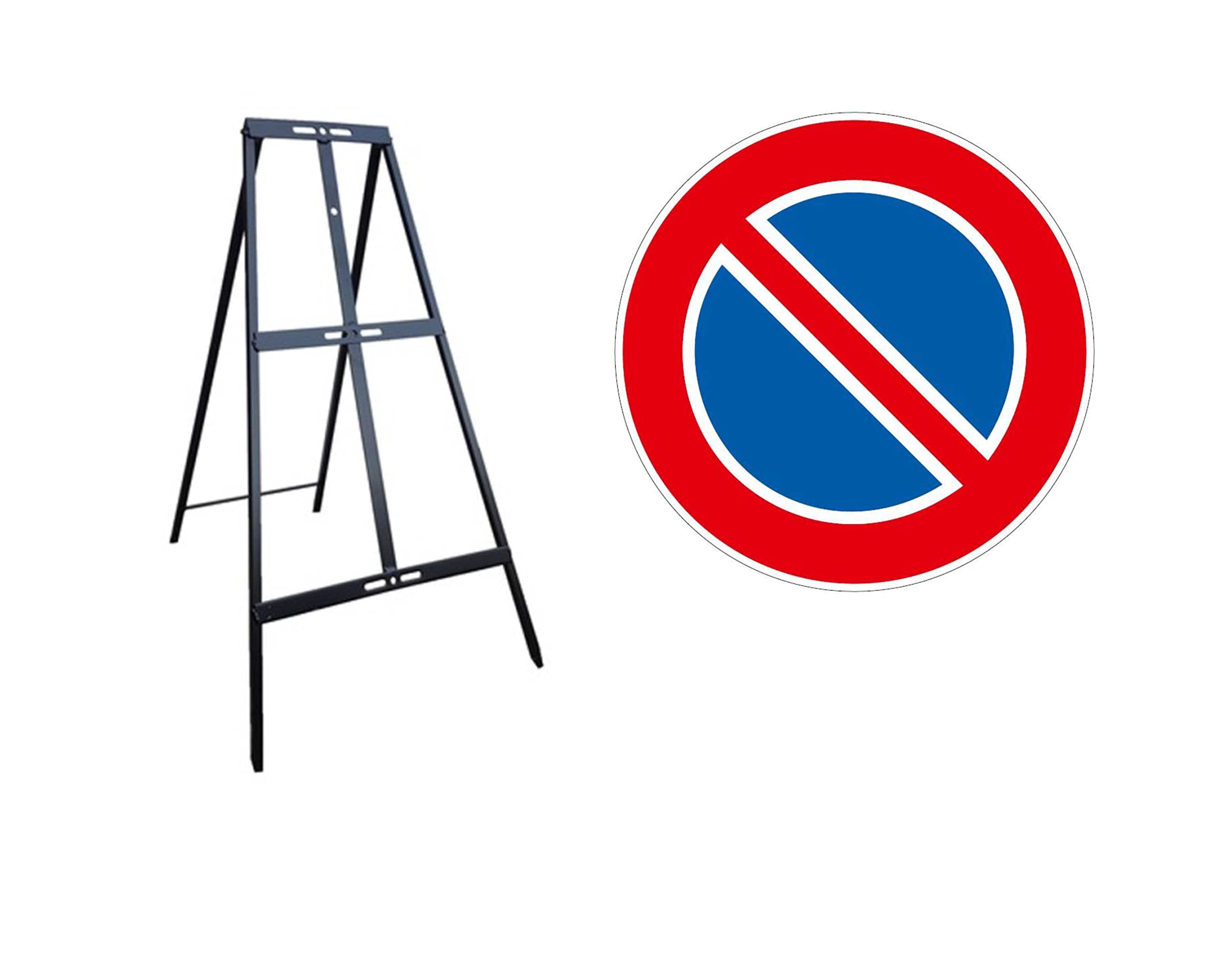 CARTELLO IN LAMIERA SCATOLATA DISCO diametro 60 cm - divieto di sosta - SEGNALE CATARIFRAGENTE CON CAVALLETTO (CARTELLO + CAVALLETTO)
