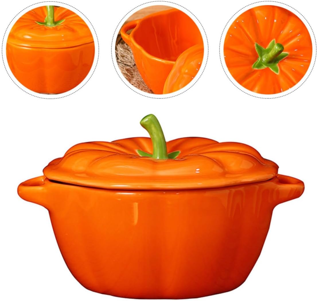 Creative Pumpkin Bowl with Lid Ceramic Soup Bowl for Home Cooking
