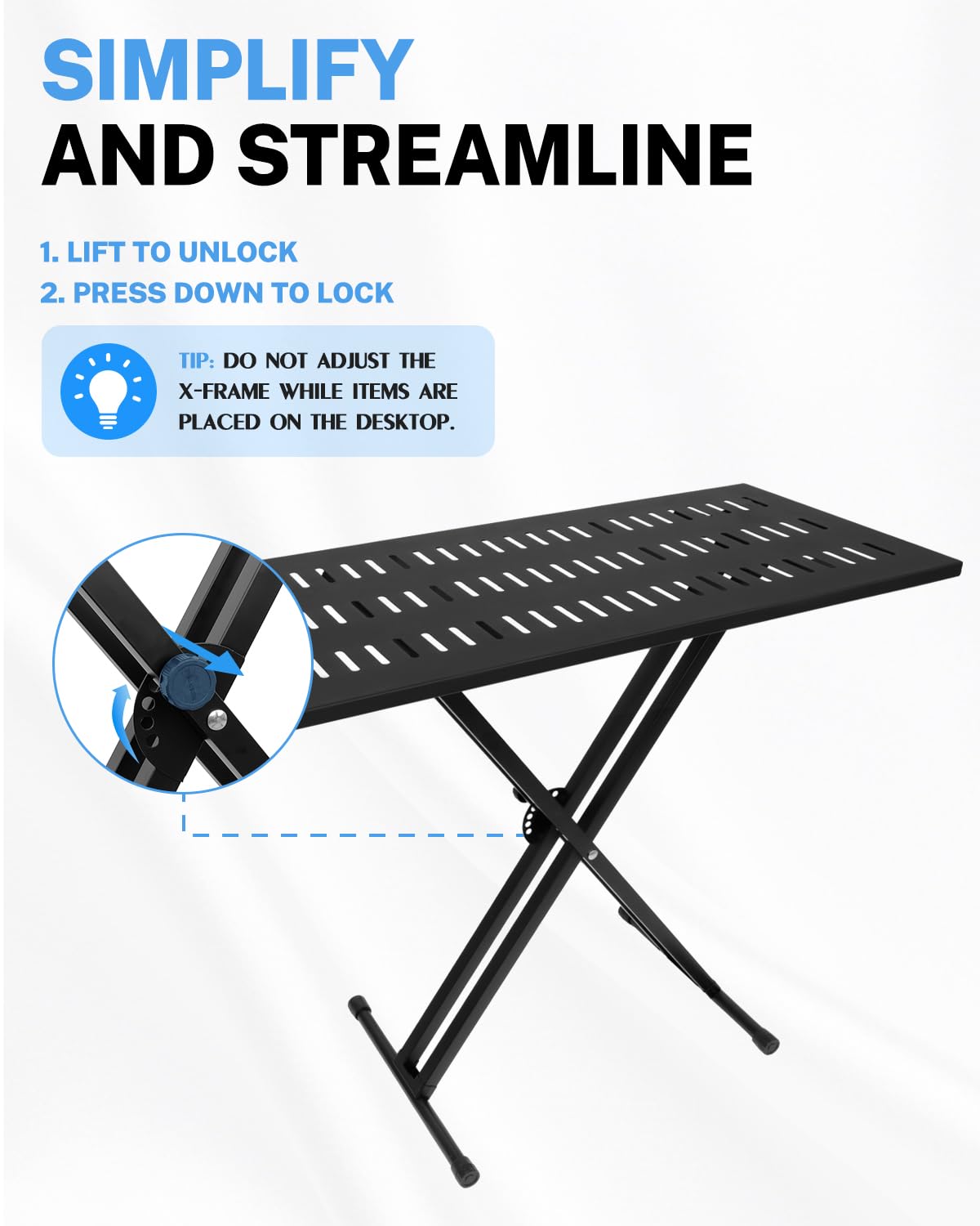 STRICH Tragbarer DJ-Tischständer, stabiler X-förmiger Ständer für Mixer, Laptops, MIDI-Keyboards, Synthesizer & Plattenspieler. Faltbare Musikarbeitsfläche für Live-Auftritte und Studios
