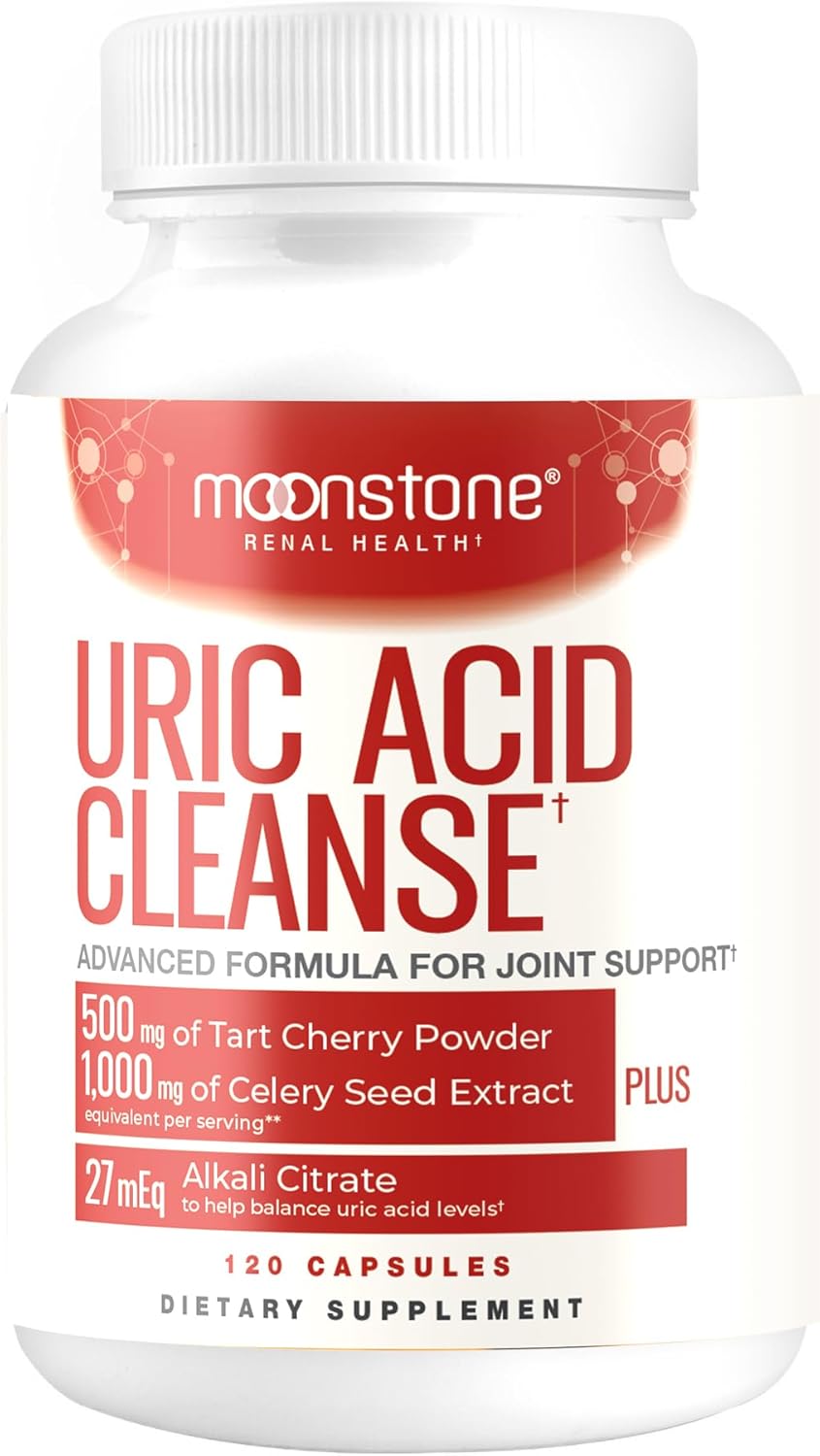 Moonstone Uric Acid Cleanse | Kidney Detox and Joint Support | Tart Cherry Powder, Celery Seed Extract & Alkali Citrate Complex | Urinary Alkalinization | Vegan & Gluten Free Supplements | 120 CT