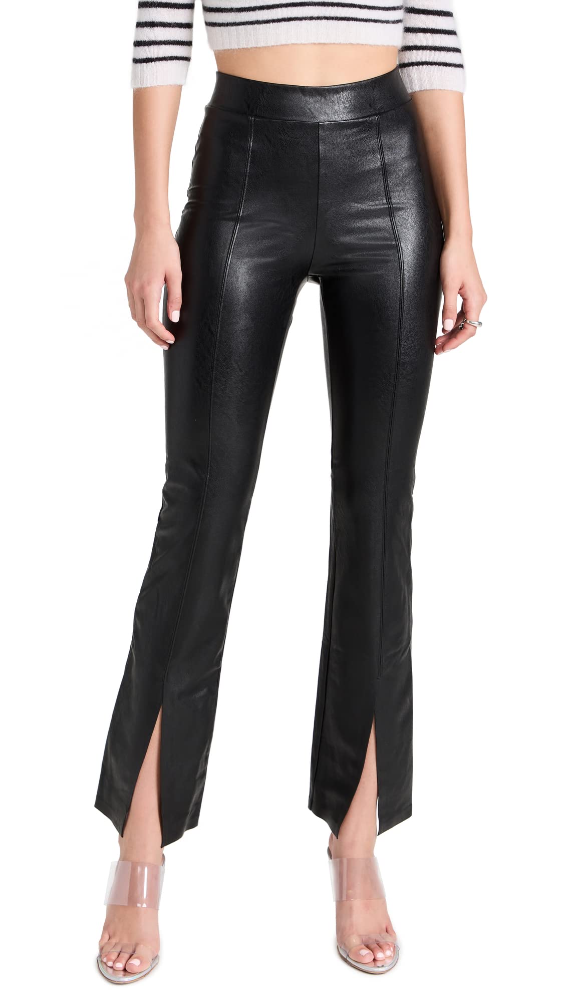 commando Women's Faux Leather Split Front Pant, Black, M