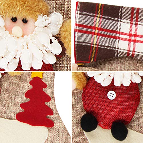 Aitey Christmas Stocking, 18" Set Of 3 Santa, Snowman, Reindeer, Xmas Character 3D Plush With Faux Fur Cuff Christmas Decorations And Party Accessory (Short Hat2) #TOP1