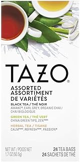 Tazo Tea Assorted Tea Sampler: Awake, Earl Grey, Organic Chair, Green Tea, Zen Tea, Calm, Refresh, Passion Tea Bags. 24 Tea Bags, Pack of 6 cartons, 144-Count
