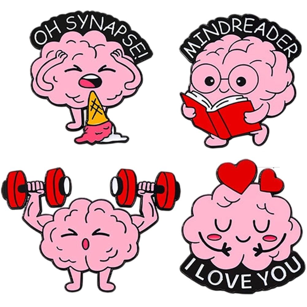 Sslvya 4 Pcs Cartoon Brain Shaped Lapel Pin Mental Health Decorative Brooch Pin Badge Jewelry Gifts