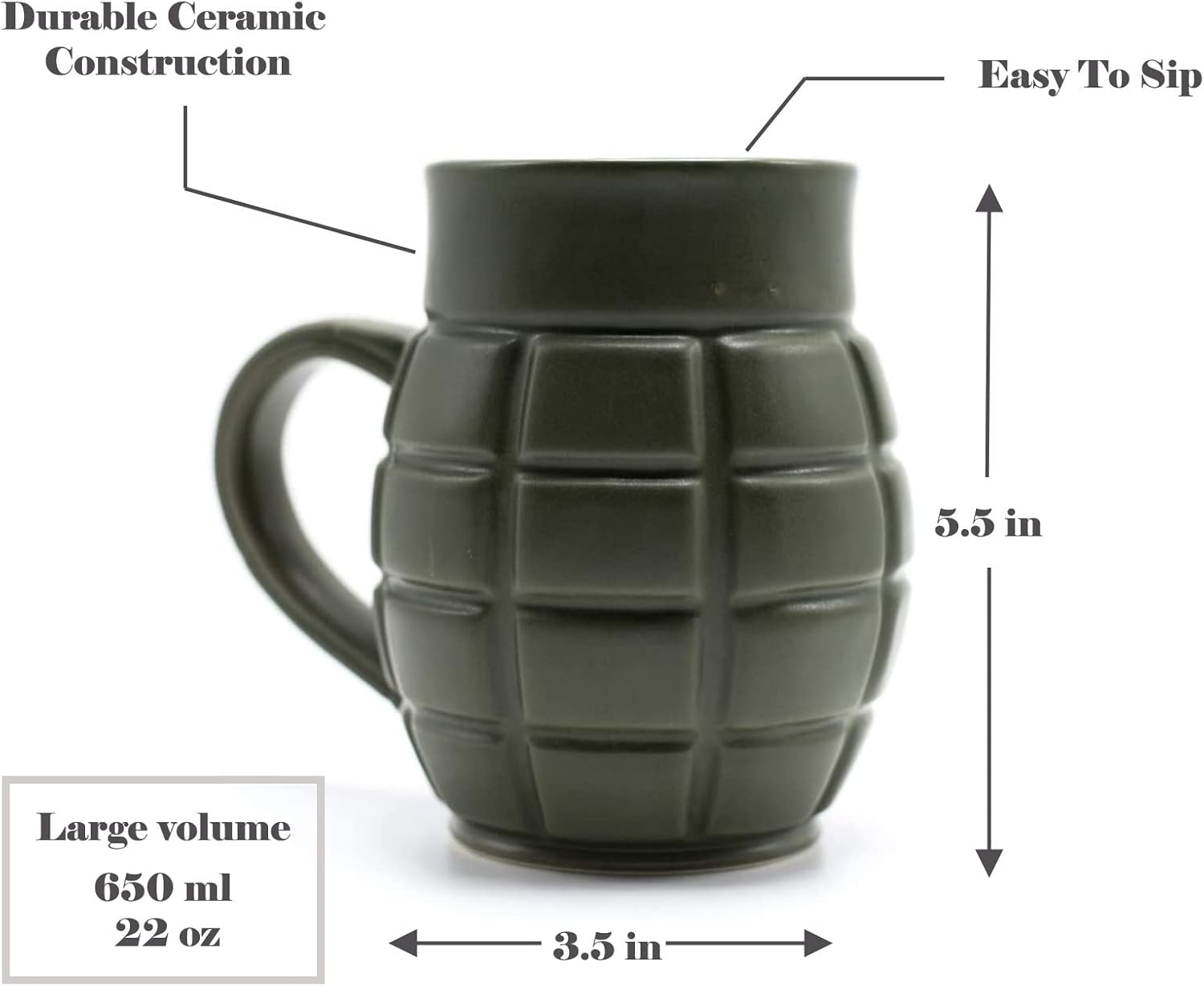 Caliber Gourmet Green Grenade Coffee Mug, Tactical Ceramic Weapon Cup, Perfect Novelty Gift for Military Enthusiasts, Fun & Unique Tactical Coffee Mug, Ideal for Birthdays, Father's Day, and Christmas - Image 5