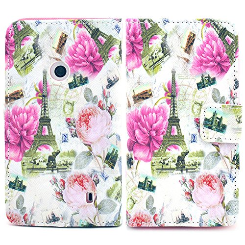Bfun Packing Paris Flower Card Slot Wallet Leather Cover Case for Nokia Lumia 520