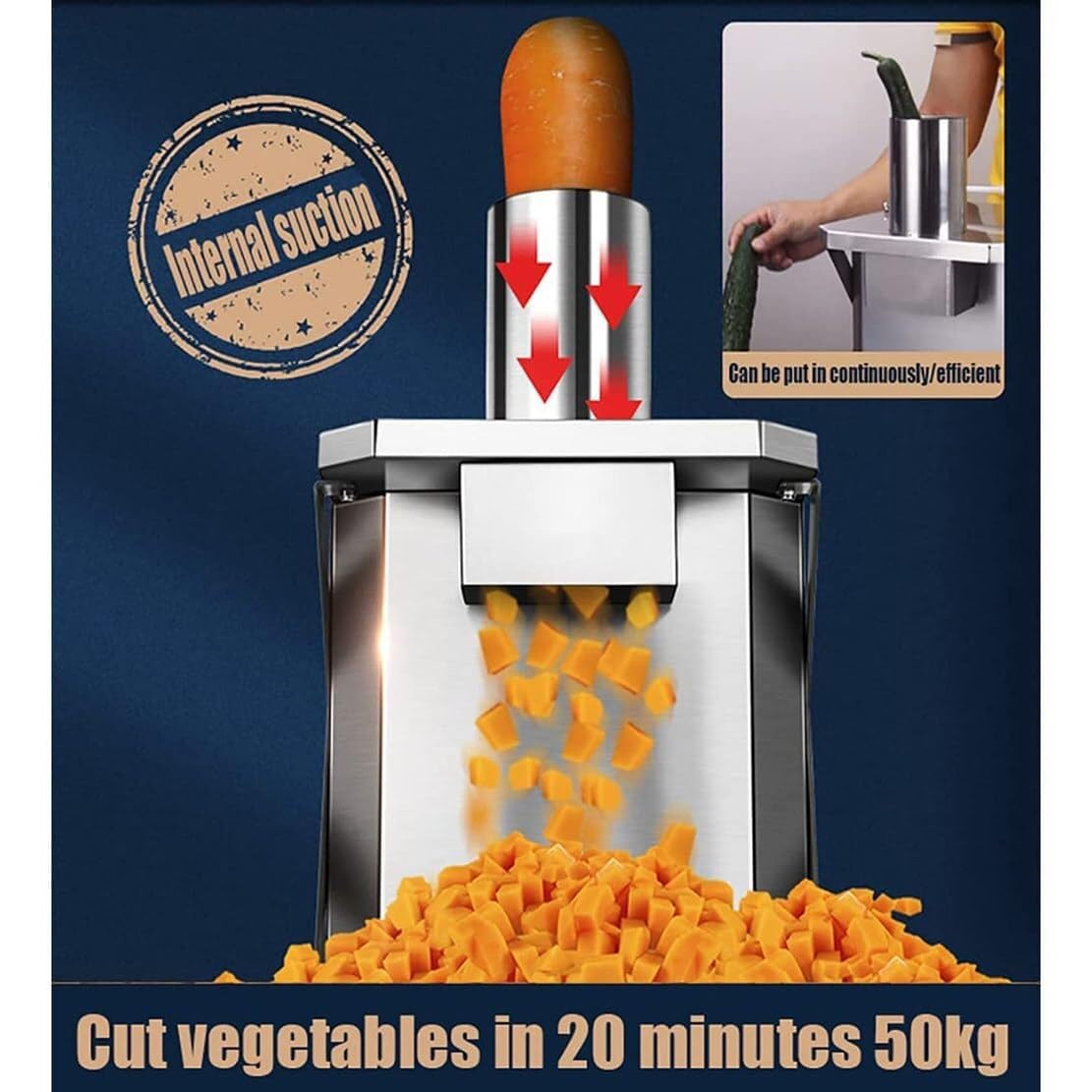 250W Commercial Vegetable Dicer, Electric Vegetable Chopper Dicer Shredder, Automatic Onion Potato Cutter Food Processor, For Restaurant Or Home Use