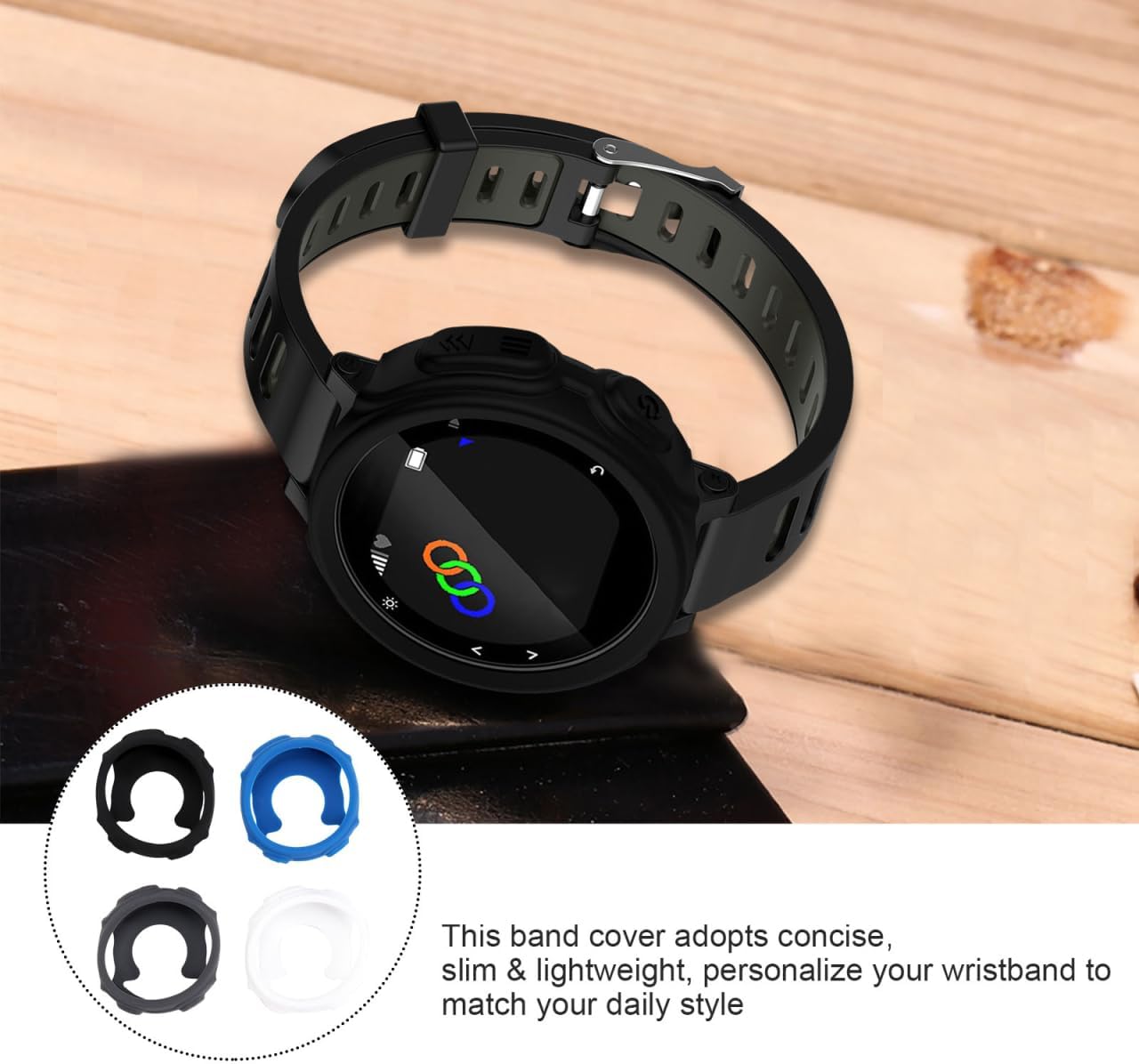 Diagram showing the dimensions of the silicone watch case: 1.8 inches (4.5 cm) in height and 1.4 inches (3.5 cm) in width.