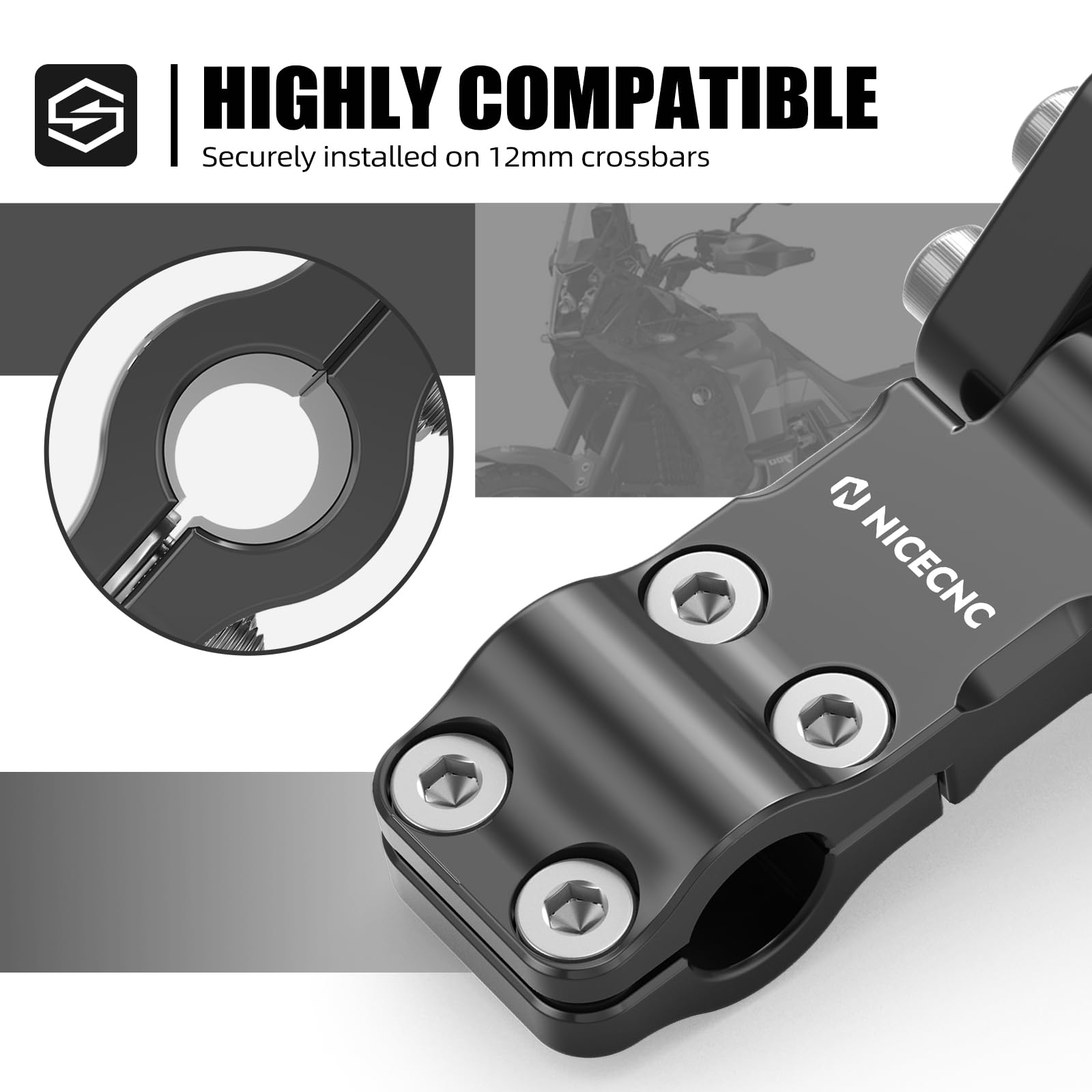 NICECNC Support de montage réglable pour GPS Noir | Compatible avec Yamaha Tenere 700 Compatible avec Honda Africa Twin 2016-2019 Camel ADV Brace Kit
