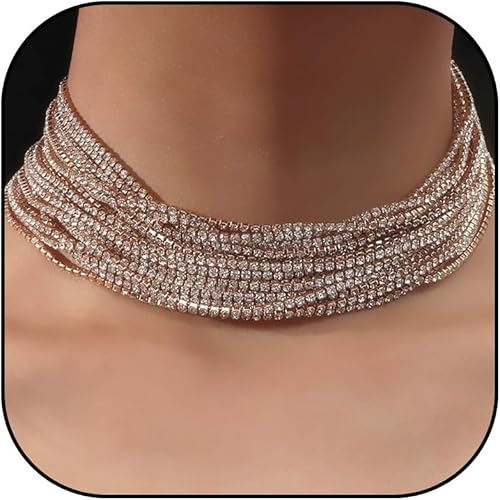 Long tiantian Collar de diamantes de imitación para mujer, gargantilla de diamantes de imitación multicapa, collar de cristal brillante, accesorios