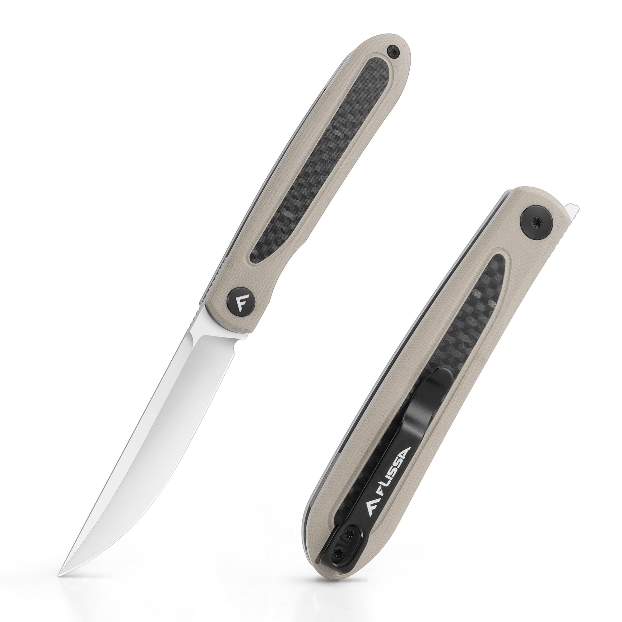 FLISSA Folding Pocket Knife, EDC Knife with D2 Blade,Carbon Fiber-G10 Handle, Deep Carry Pocket Clip and Thumb Stud, Innovative Front Flipper Quick