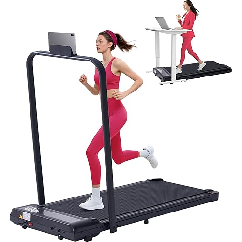 Electric Walking Pad with Handle Bar, 3.5HP Compact Walking Pads Treadmill with Handles, 0.6-10.0MPH Portable Small Treadmills for Home Office Apartment Small Spaces, 400LBS with Big Screen