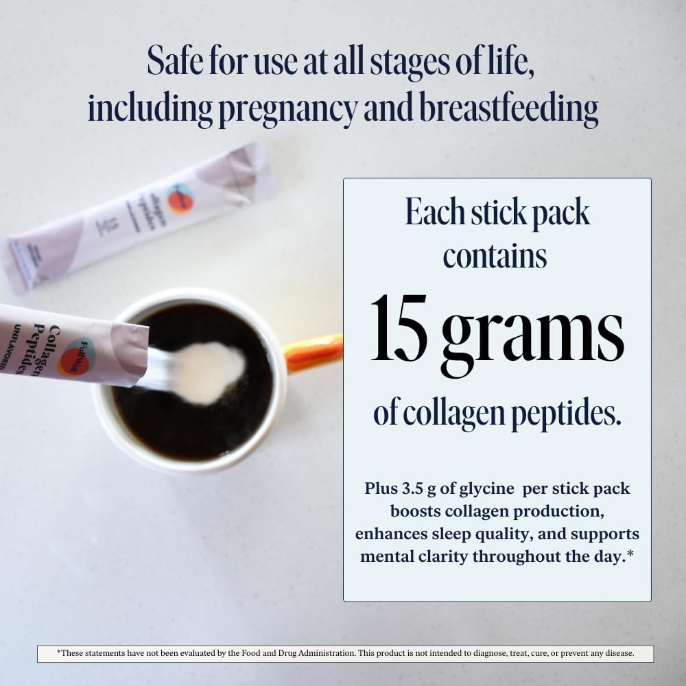 FullWell Unflavored Collagen Peptides Powder Stick Packs - Portable Grass-Fed Bovine Collagen for Skin Health - Tissue Elasticity Support - Pregnancy & Breastfeeding-Safe - 30 Count (30 Servings)