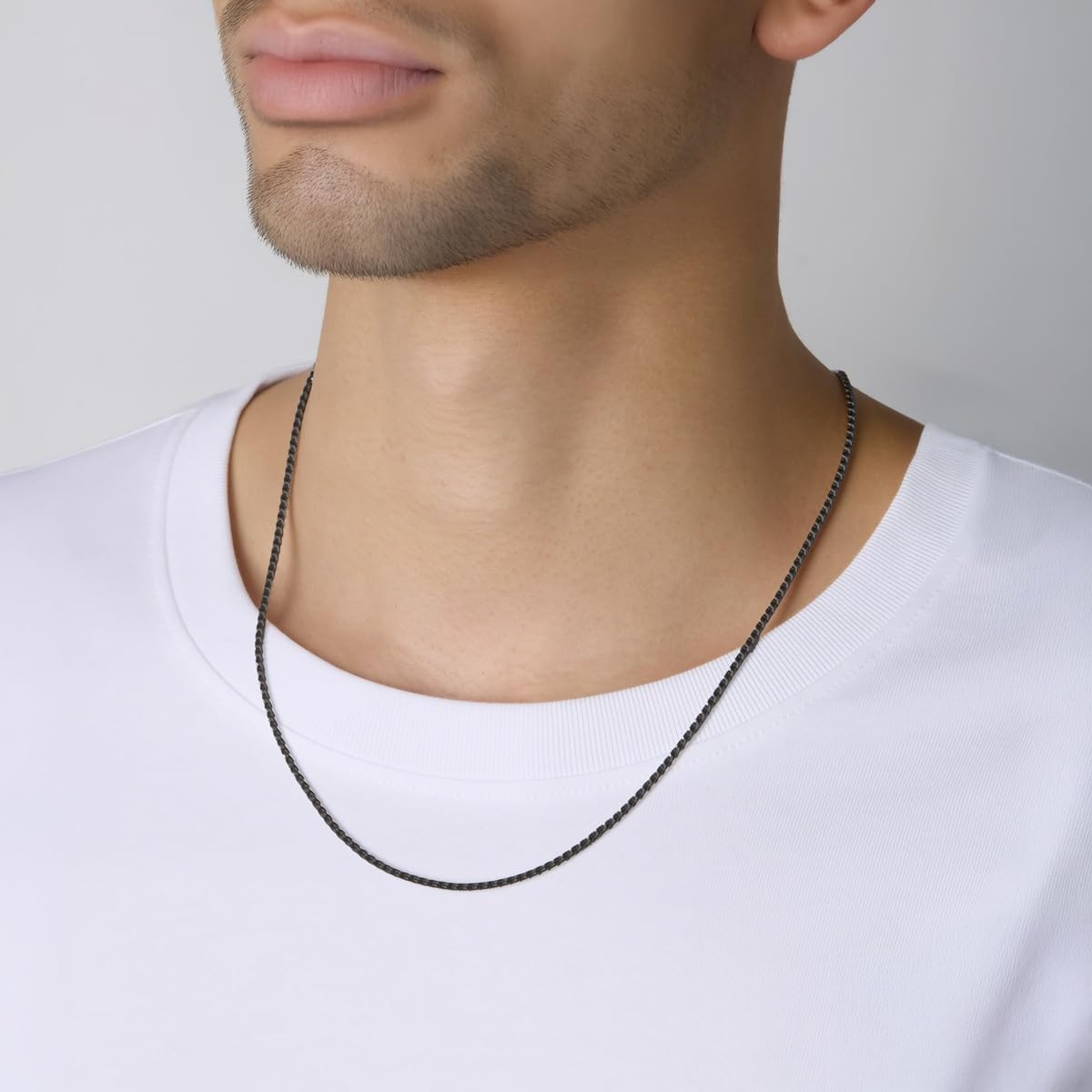 FOSIR Black Unique Snake Link Chain Necklace for Men and Women, Stainless Steel Twist Mens Chains, 2mm 2.5mm 3.2mm Width