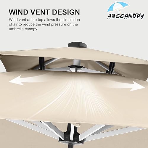 Miniatura 8 de Abccanopy Sombrilla voladiza de 9 pies para patio, doble parte superior, cuadrada, para exteriores, con caída, con rotación de 360 , beige