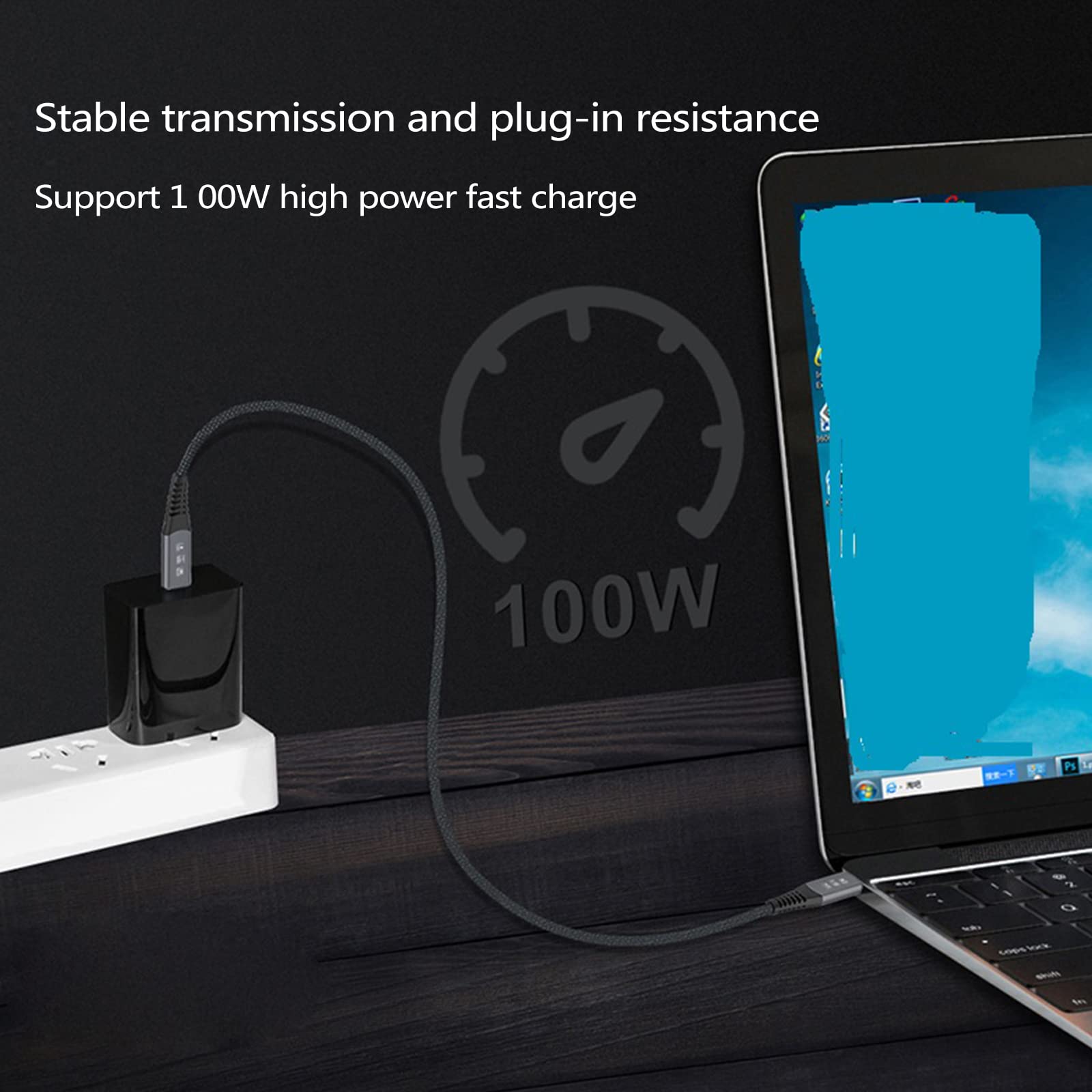 Cable trenzado tipo C compatible con carga rápida de 100 W, transmisión de datos de 40 Gbps