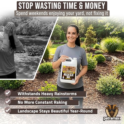 Image of PetraMax Lockscape Ready to Use Mulch Glue for Landscaping, 4 Gal, USA-Made | Ready to Spray Mulch Anchor & Landscape Glue Spray for Lawns & Patios, Pet-Safe Landscape Adhesive for Pine Straw, Wood Chips