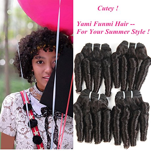 Yami 8A Brazilian Virgin Funmi Hair Human Hair Bundles Short Curly Hair Extensions 4 Pieces Spiral Curl Hair Bundles Brazilian Unprocessed Human Hair Extensions 50G/Pc Full Head Natural Black 200G #TOP7