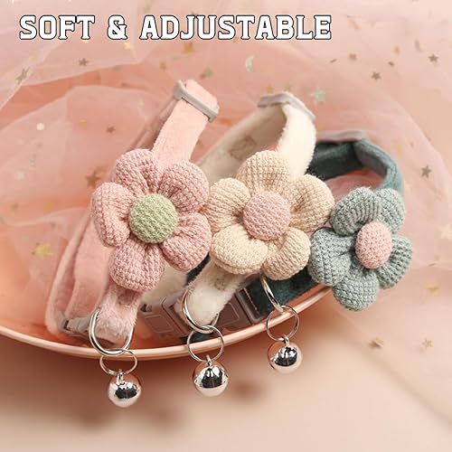 Miniatura 4 de LKSTK Paquete de 6 collares para cachorros, collares de arena ajustables con anillo de campana, decoración de flores suaves, collar para mascotas,