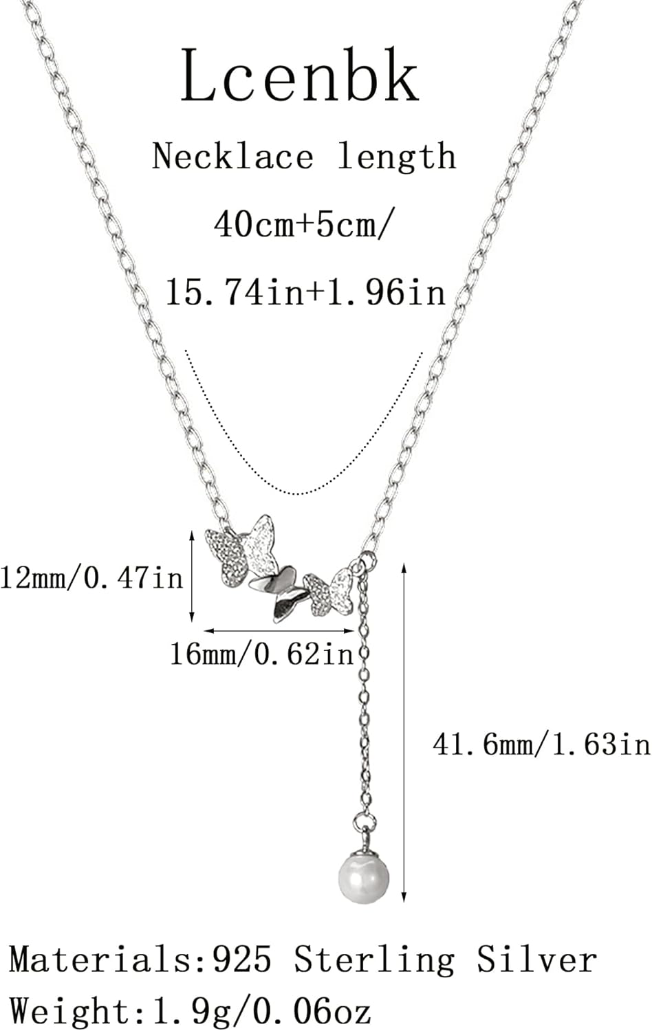 Butterfly Necklace for Women, 925 Sterling Silver Cubic Zirconia Butterfly Y Lariat Chain Necklace to Daughter Mother 14K Gold Plated Dainty Pearl Drop Charm Pendant Necklace Jewelry Gift for Birthday - Image 6