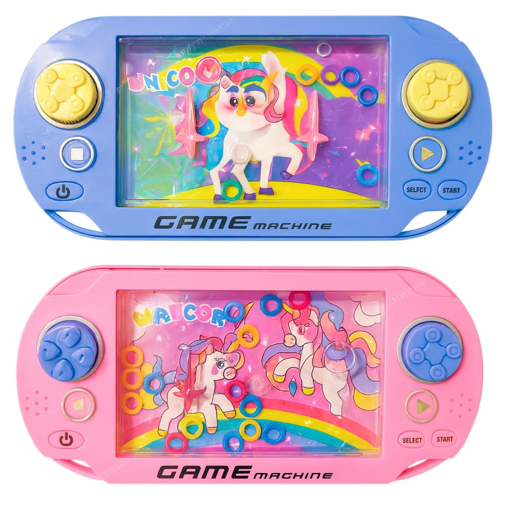 DZLING Unicorn/Action Hero Water Ring Toss Game, Handheld Bubble Game, Travel Size, Random Colour (Unicorn 2Pc)