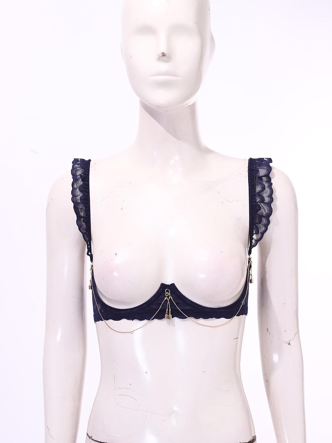 Women Elastic Cage Bra Exposed Breasts Support Spaghetti Straps Push Up Hollow Out Brassiere