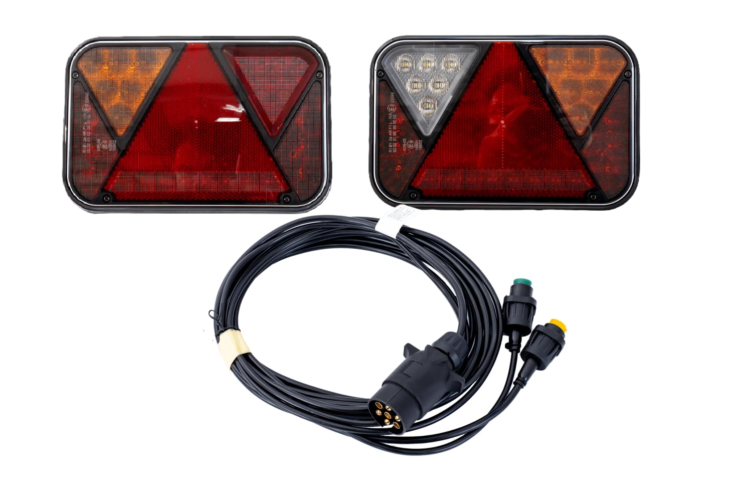 UNITRAILER Juego de faros traseros LED Canbus Fristom FT-270 izquierdo derecho 7 funciones 12 V antiniebla marcha atrás cableado eléctrico Mantes 4 metros enchufe 7 pines para remolque carro coche