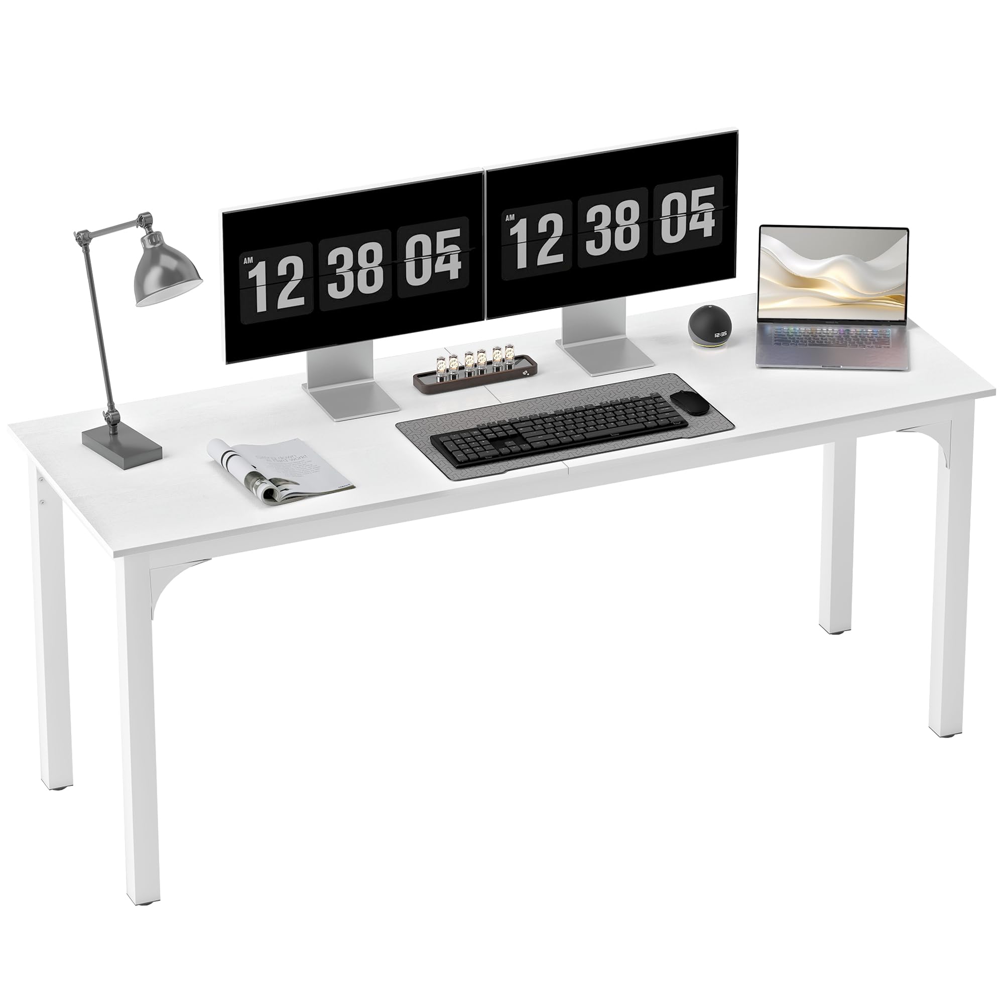HOMCOM Scrivania, scrivania per computer, 180 cm, con ampio piano per 2 persone, telaio in acciaio, tavolo per computer per lavoro a casa o studio, bianco
