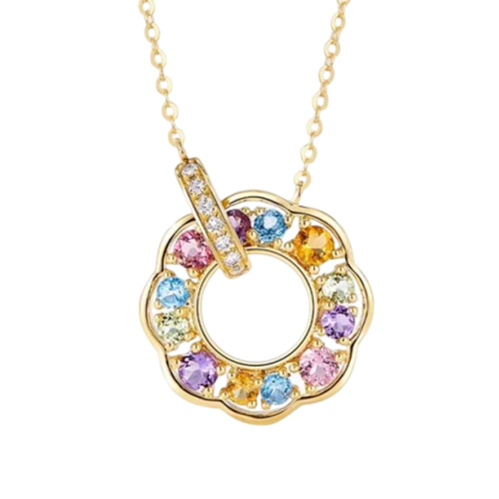 9K/14K/18K GelbgoldHalskette mit Farbigen Edelsteinen Damen, Kranz Halskette Echter Goldschmuck, Buntstein-Kette Personalisiert
