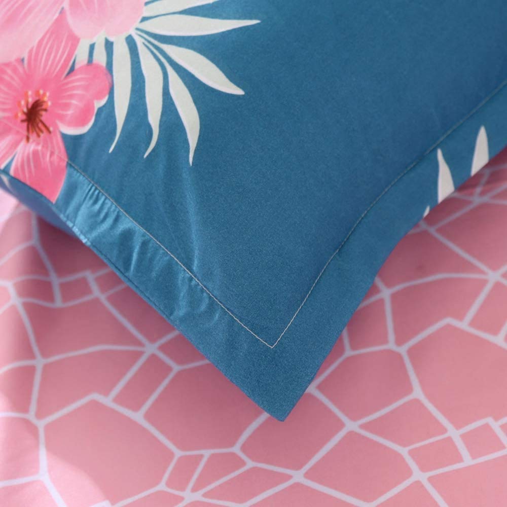 Loussiesd Copripiumino fenicottero, set di biancheria da letto con animali tropicali blu e rosa, per ragazze, bambini e donne, per camera da letto, a fiori, matrimoniale, con 2 federe per cuscino