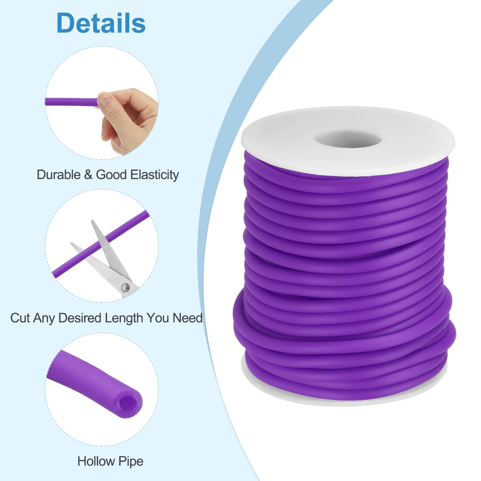 PATIKIL Hollow Pipe Rubber Cord 16 Yards 4mm, PVC Rubber Tube Cord 2mm Hole with Plastic Spool for Knitting Beading DIY Craft Purple - Image 3