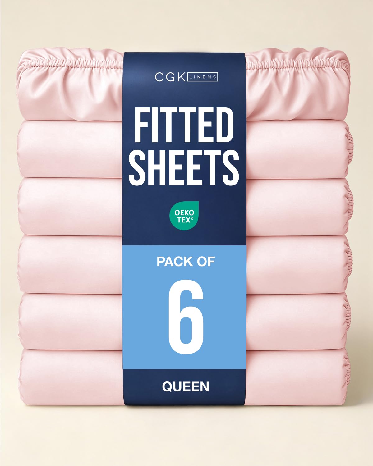 Queen Fitted Sheet - Pack of 6 Single Fitted Bottom Sheet Only - Baby Pink