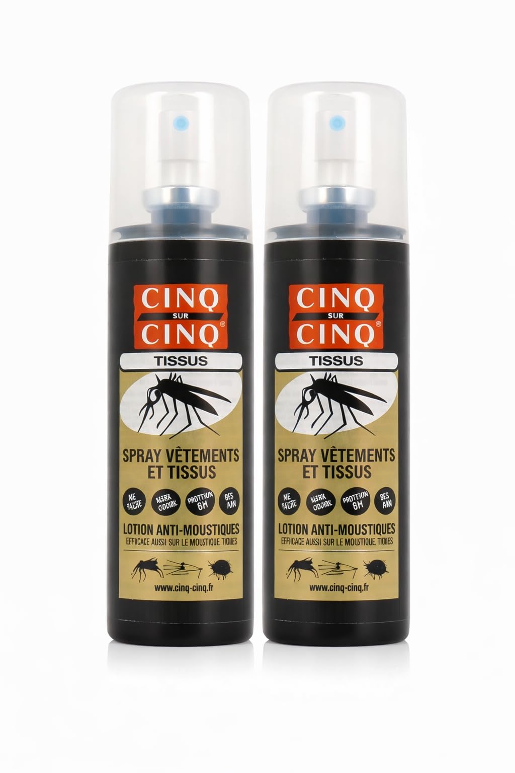 CINQ SUR CINQ Spray Anti-Moustiques et Tiques pour Vêtements et Tissus – Protection 8h – Contre Moustique Tigre – Sans Odeur – Non Tachant – Lot de 2 x 100 ml