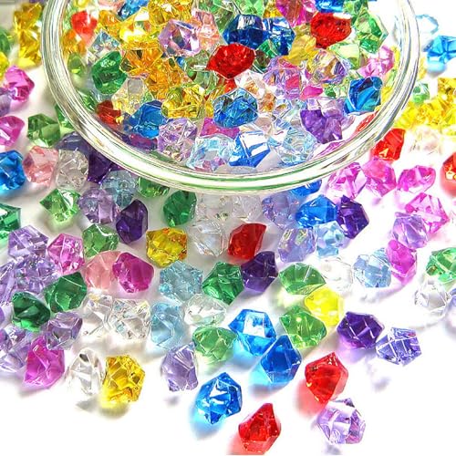 100Pcs Small Acrylic Gemstones, Multi-Faceted Diamond Gems for DIY Crafting Multicolor Plastic Fake Treasure Pirate Gem Stones for Vase Fillers Party Costume Stage Props Event Decor Supplies(11*14mm)​
