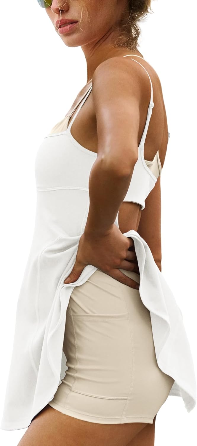 Yanekop Womens Tennis Dress with Built in Shorts and Bra Athletic Dresses Golf Outfits Spaghetti Strap Workout Dress - Image 2