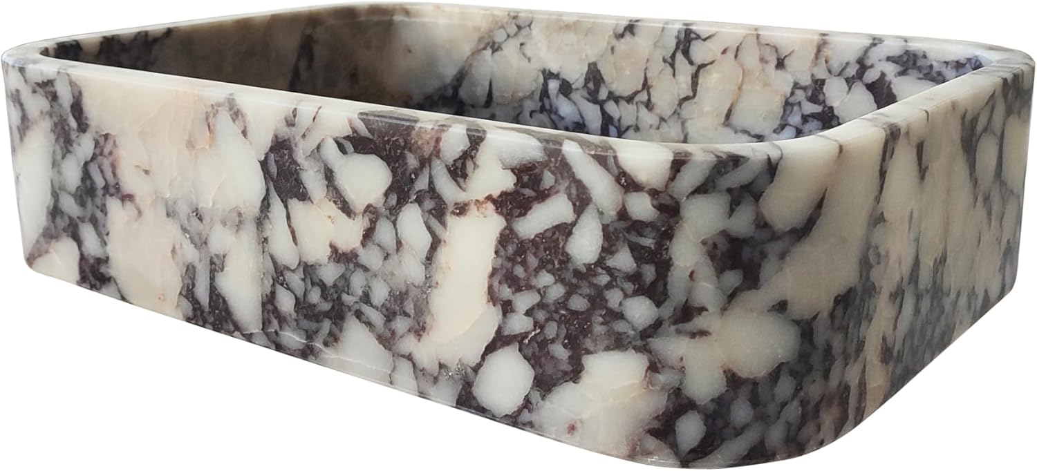 Unique Calacatta Violet 20x14x5 inch Marble Sink, Rectangular Vessel Sink, Bath Sink, Above Counter Modern Vessel Sink For Bathroom Vanity Lavatory Hand Wash Art Basin Countertop Stone (white)