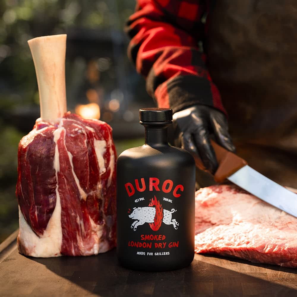 Duroc, Christmas Box Gin, Scatola Regalo per Natale Ottima come Idea Regalo, Combo Gin da 700ml 43% Vol e Toniche + Selezione di 4 Miscele di Spezie Bbq King, Made for Grillers