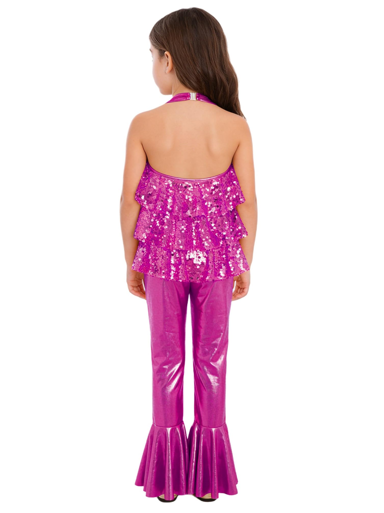 inhzoy Body da Pattinaggio Artistico Bambina con Paillettes Tuta Intera da Ginnastica Artistica con Volant Balletto Leotards Jumpsuit da Allenamento Abito da Ballo Latino Tango