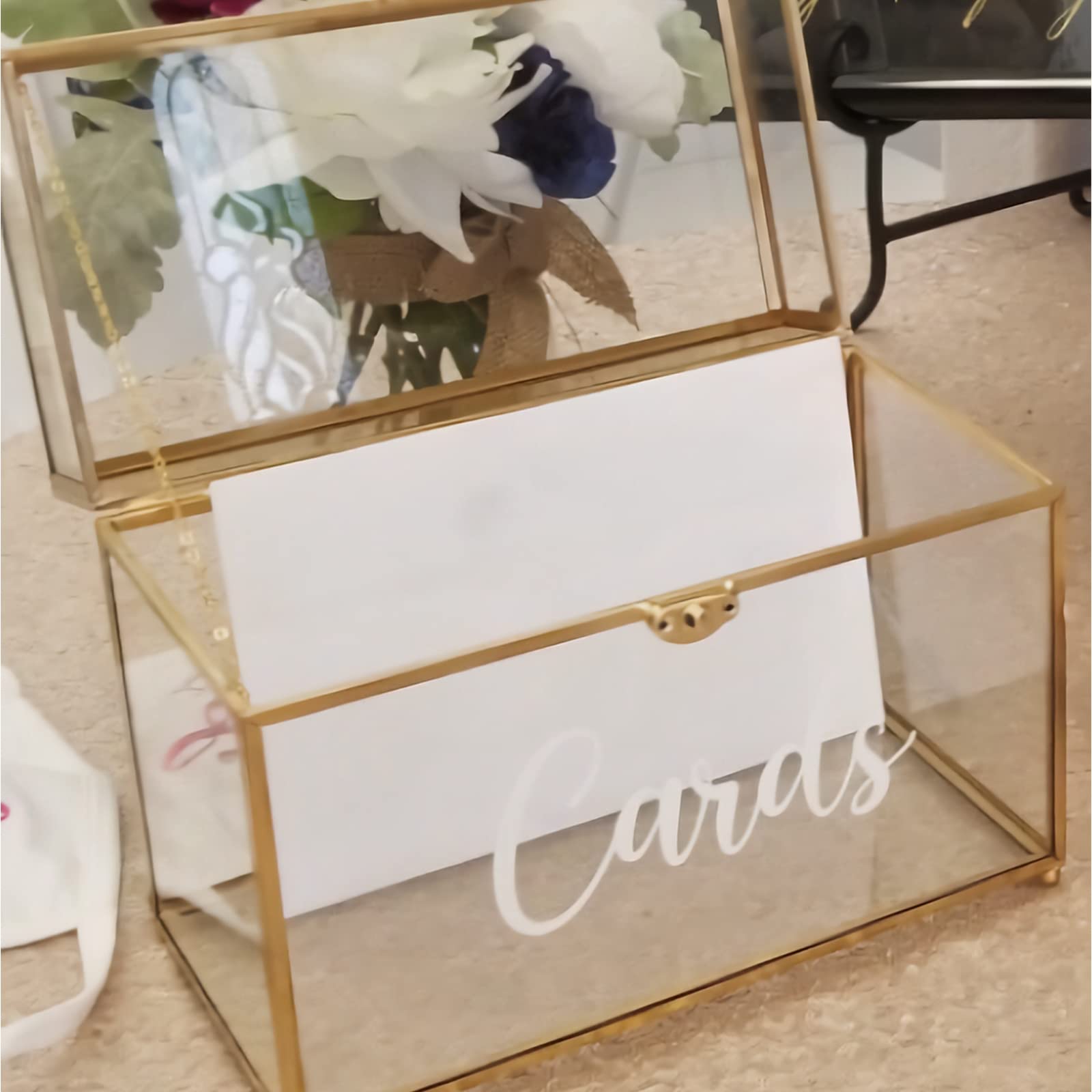 Homtone Grande boîte à cartes en verre faite à la main, rectangulaire en forme de terrarium géométrique en verre transparent pour réception de mariage, Wishwell, souvenir et décoration d'intérieur
