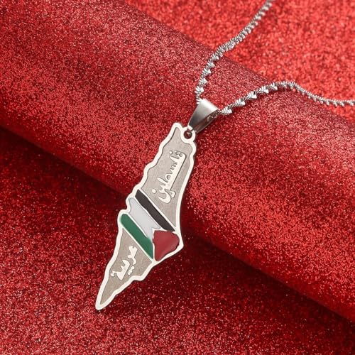 925 Sterling Silver Palestine Map Necklace 14K Yellow Gold Israel Palestine Map Chain Necklaces Palestine Flag Jewelry Palestine Pendant Necklace Palestine Necklace for Women and Men3
