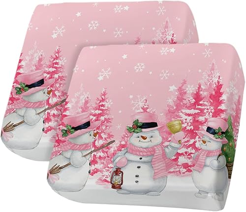 Miniatura 1 de Fundas de cojín para sofá de Navidad con diseño de muñeco de nieve rosa, funda elástica para sofá con parte inferior elástica, diseño de árbol de