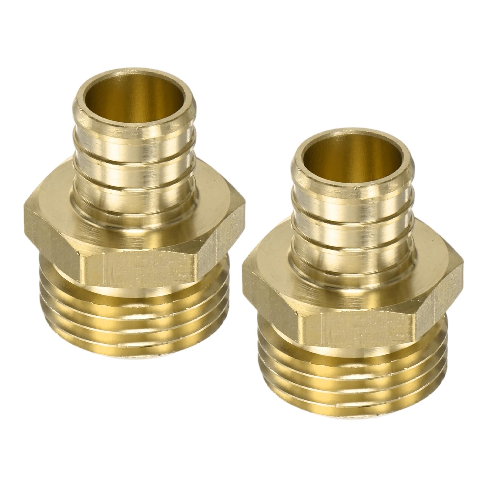 M METERXITY 2-Pack Brass Garden Hose Adapter Swivel Fitting, 3/4" PEX Barb to 3/4" GHT Male Connector Swivel Hex Brass Garden Water Hose Pipe Connector for Lawn/Boat/House/Irrigation