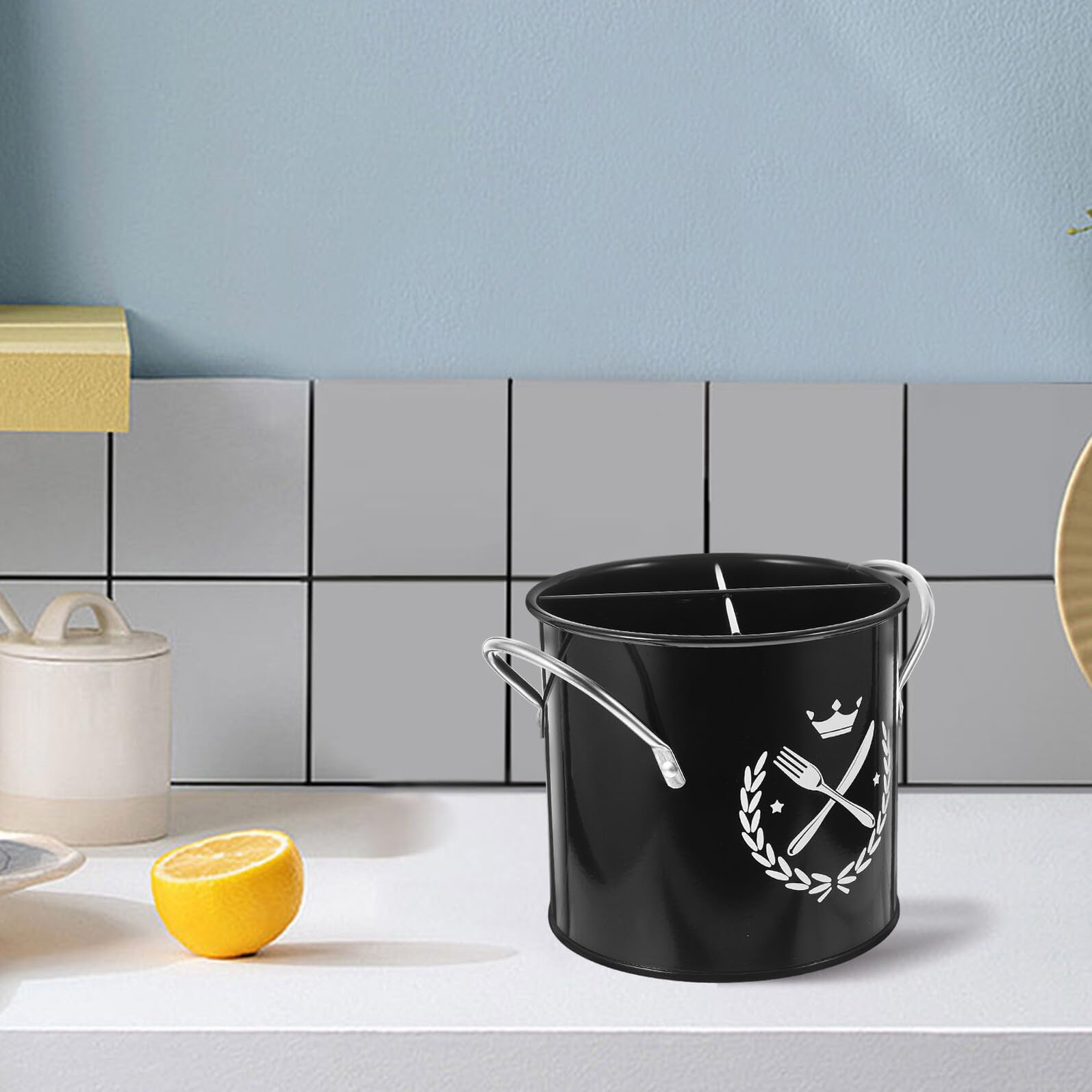 TOYANDONA Portautensili Cucina in Ferro Galvanizzato Stile Retrò Grande Capacità Scolaposate per Lavello Organizer Utensili Multifunzione per Cucchiaio e Posate Accessorio Cucina Resistente