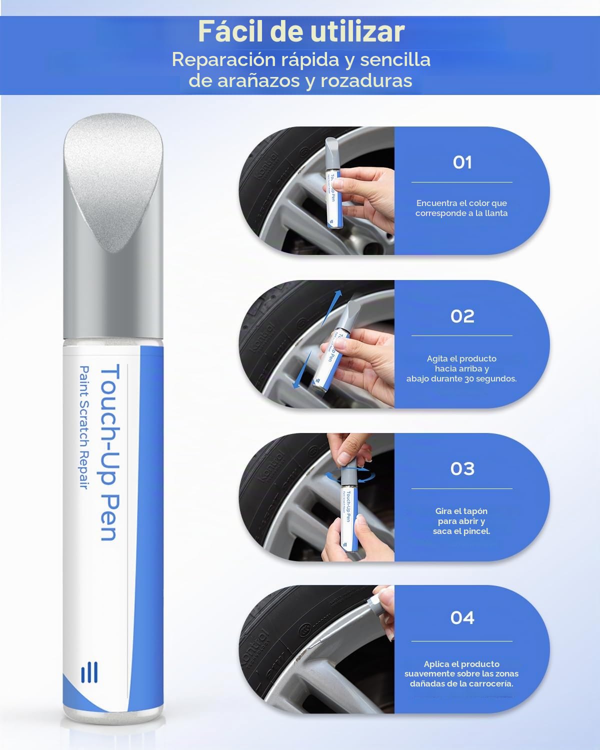 Pintura para retoques de llantas de plata refleja, compatible con llantas de BMW, reparación de daños en bordillos con pintura a juego de colores