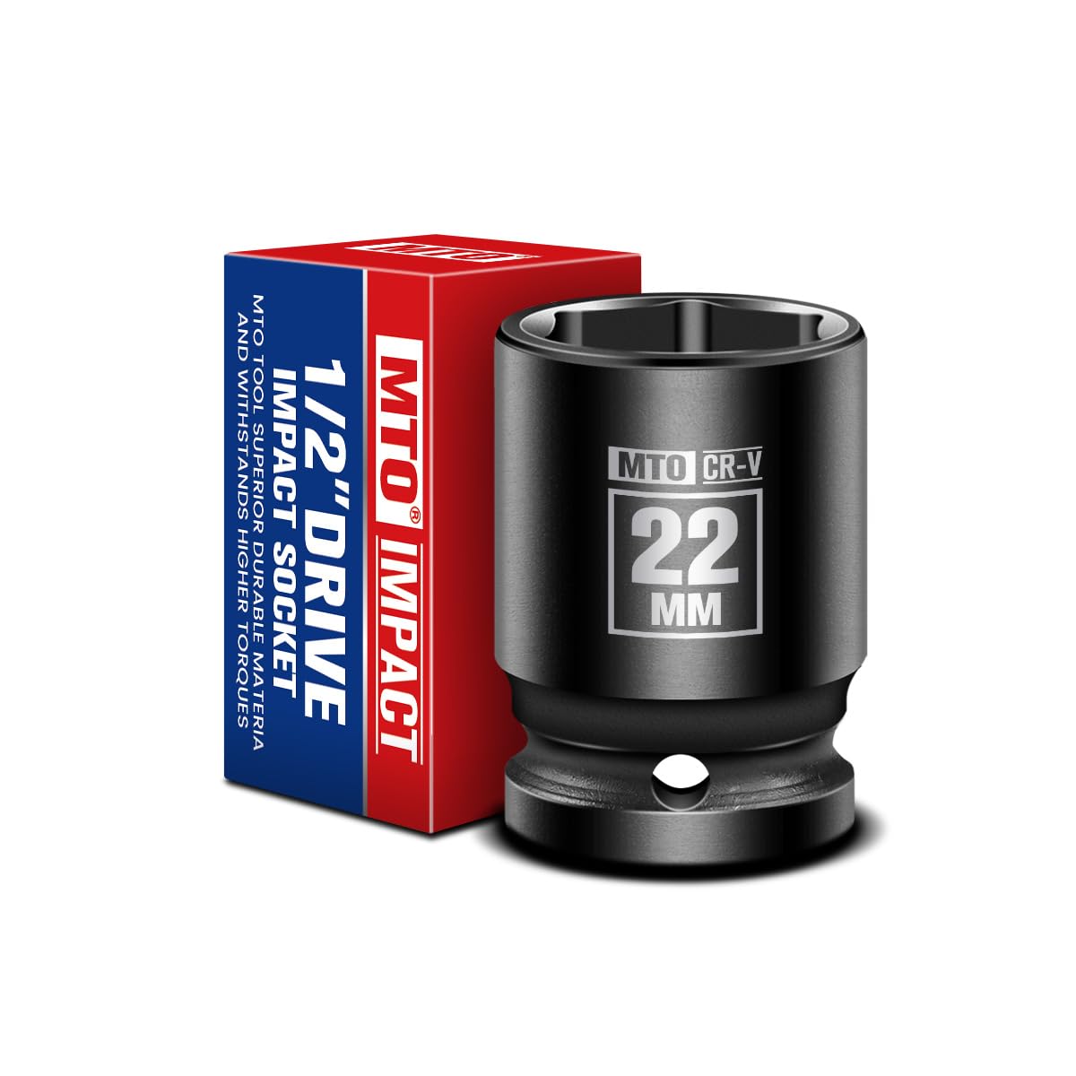 MTO 1/2" Drive 22mm Shallow Impact Socket, 6-Point Metric Socket for Automotive Maintaince, CR-V Steel Meets ANSI Standards