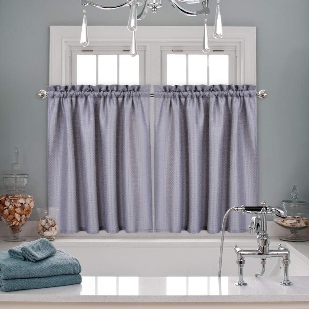 IDEALHOUSE Short Tier Curtains,Waffle Weave Textured Short Curtains Set,Rod Pocket Tailored Waterproof Half Window Tier Curtains for Kitchen,Bathroom,Living Room Windows(30"36",Gray Curtains,Set of 2