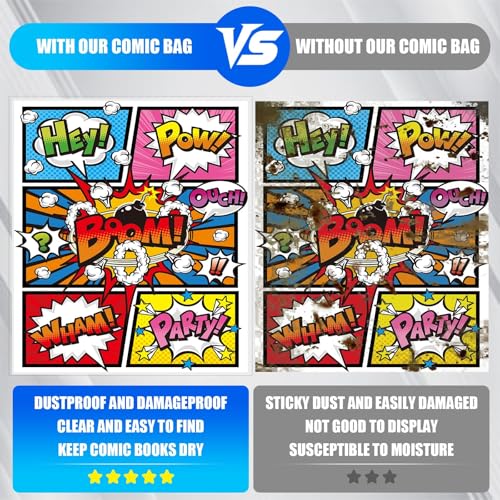 Image of 200 Pack Current Comic Book Bags and Boards, 6.87 inch x 10.5 inch Clear Comic Book Sleeves, Acid-Free Thick Comic Backing Boards for Collectible Book Storage
