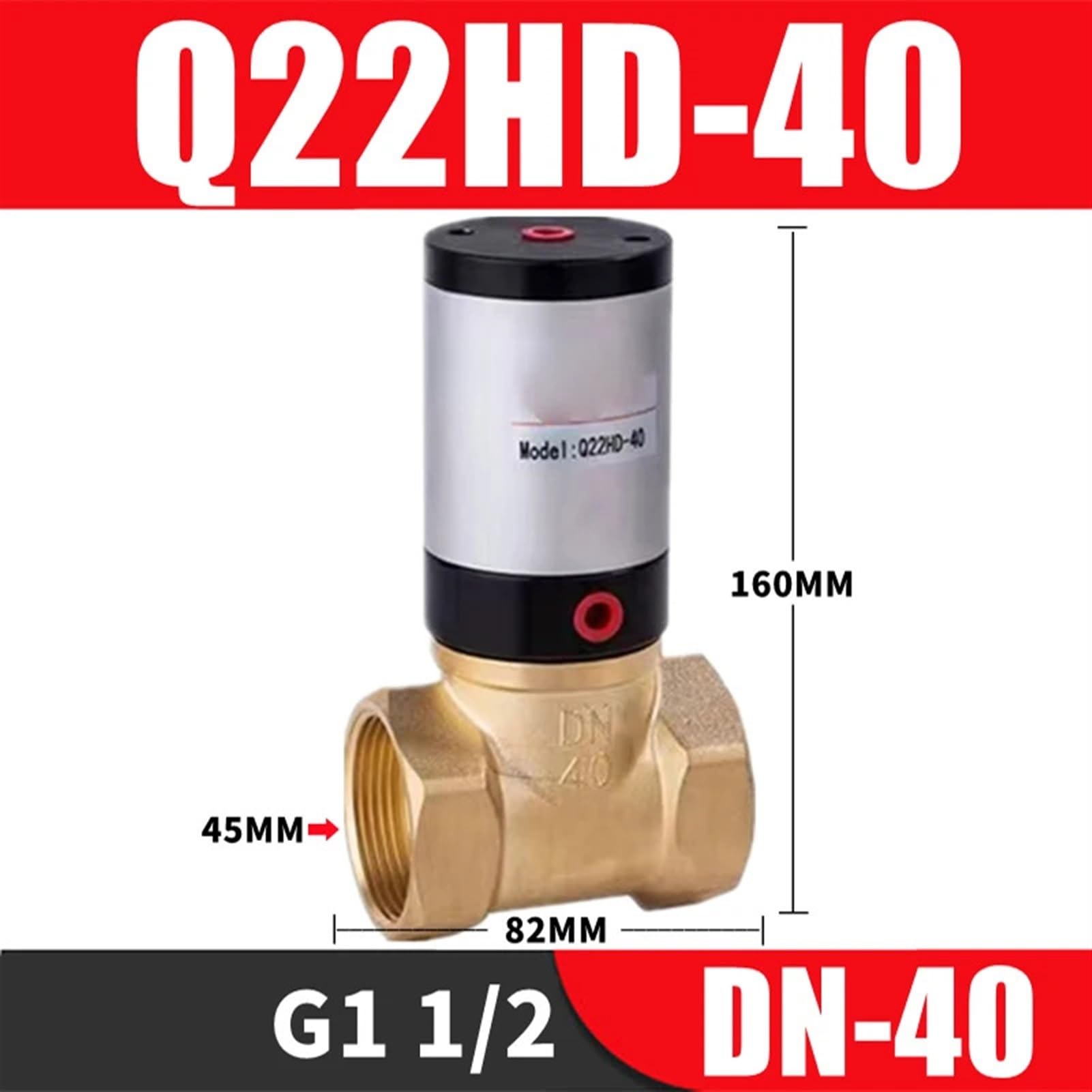 Pneumatisches Standardzylinder-Flüssigkeits-Luftsteuerventil Q22HD DN15 20 25 32 40 50 Messingventilkörper-Luftsteuerventil Pneumatisches Steuerventil (Farbe: Q22HD-40)