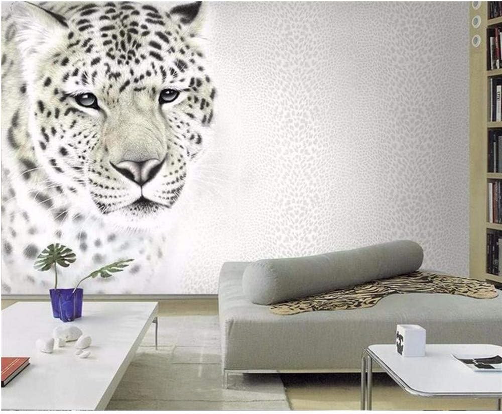 LSFHB Custom 3D Photo Wallpaper Mural Living Room 3D Tiger Leopard Black White Painting Sofa Tv Background Wall Non-Woven Wall Sticker-400X280Cm