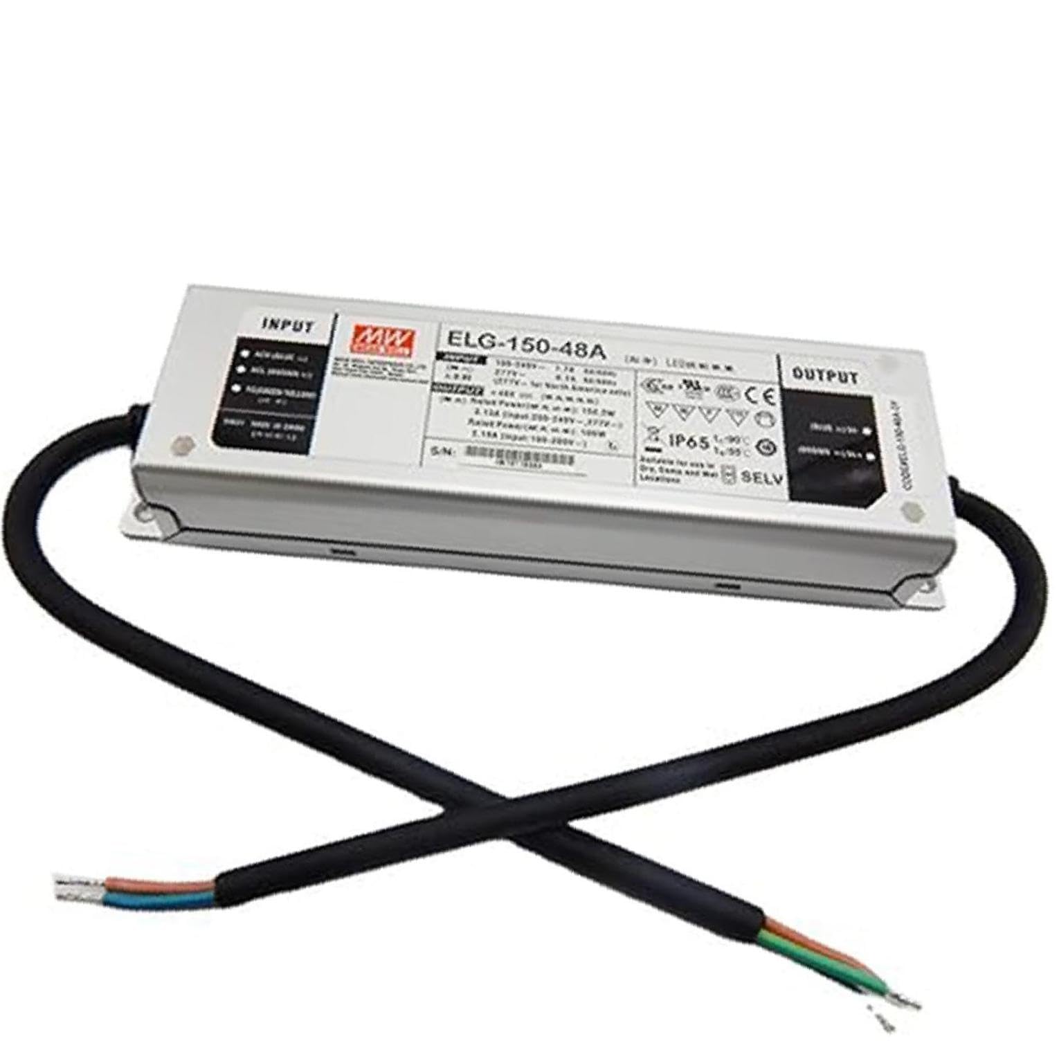 MW Mean Well Metal Casing ELG-150-12/24/36/42/48/54A-3Y with PFC Function 3 in 1 /DALI/Timer Dimming/C.V. or C.C./IP67 Power Supply (ELG-150-48A)